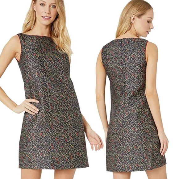 Betsey Johnson Retro Style Gold Red & Blue Metallic Sleeveless Sheath Animal Pri - Picture 1 of 8